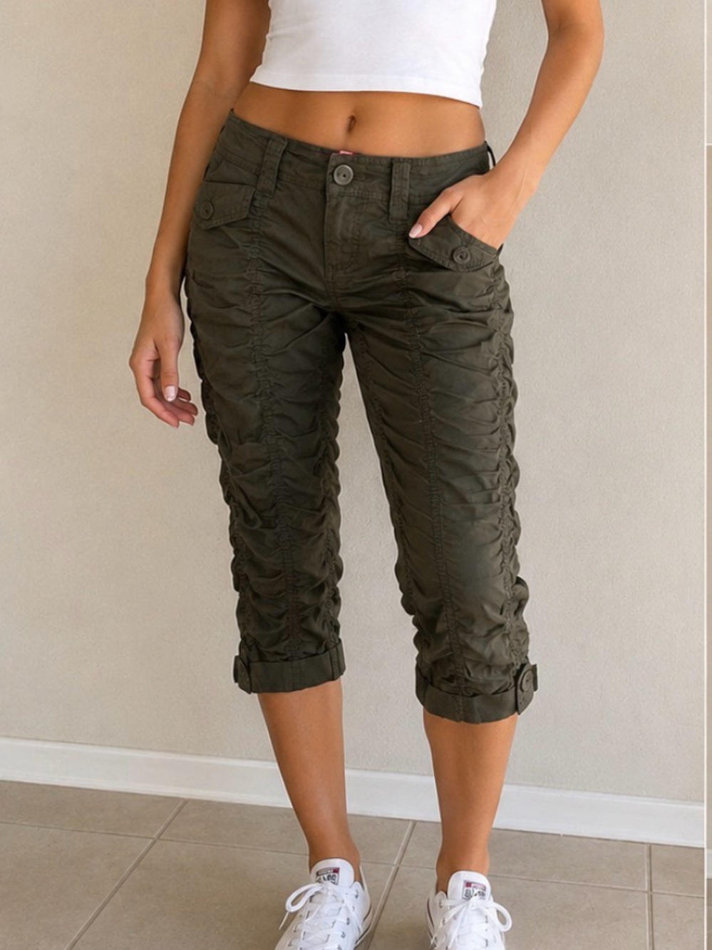 NWT vintage bongo juniors sz 9 ruched crop pants 1760